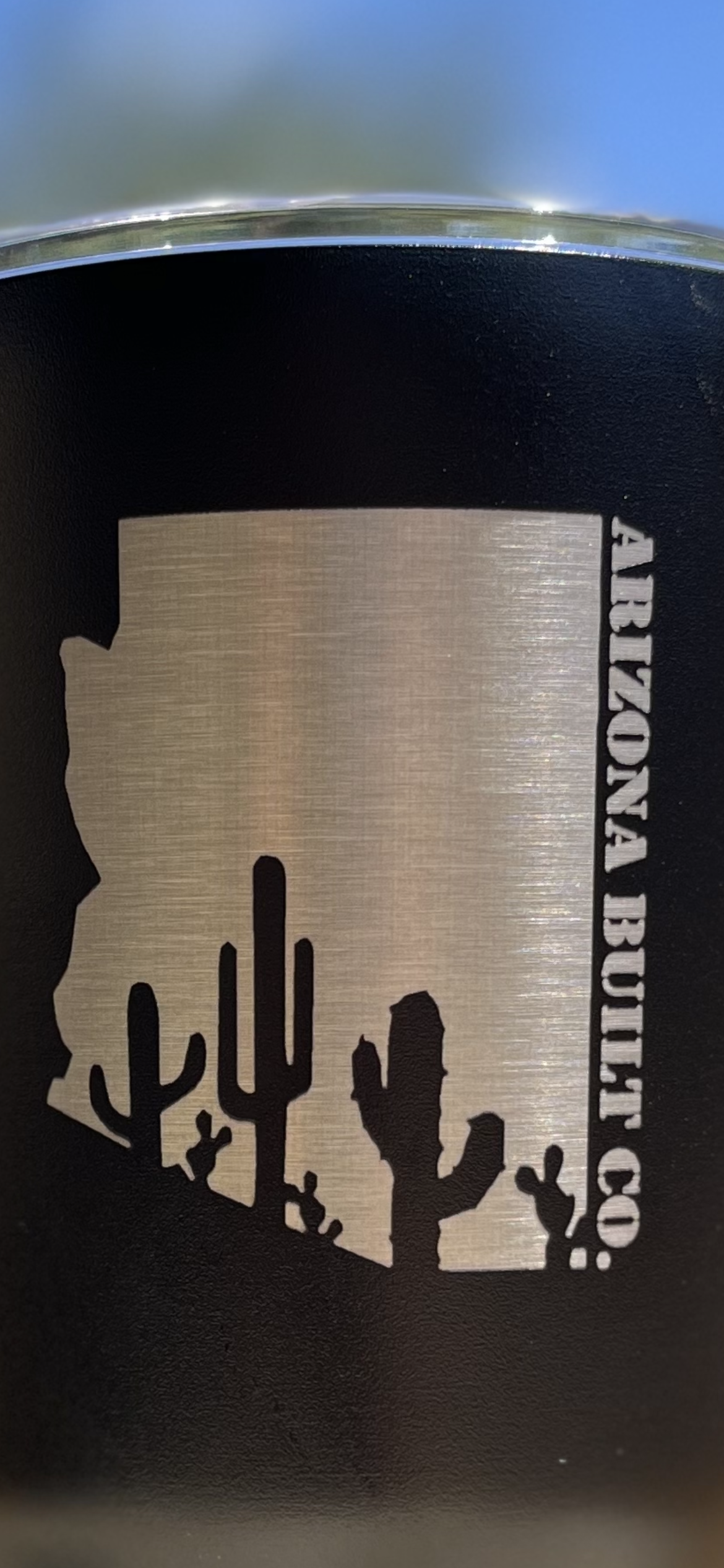 Wine Tumbler 12 oz with laser engraved Arizona Built Co. Logo & personalized name