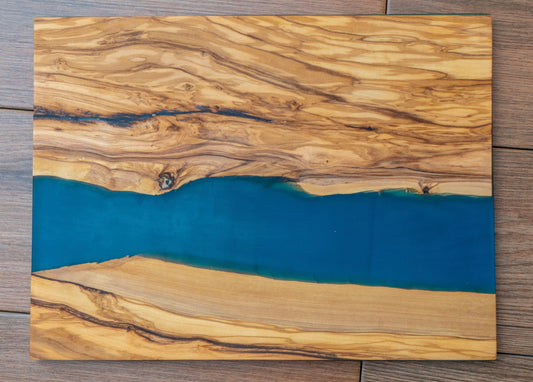 Olive wood w/blue resin cutting / charcuterie board