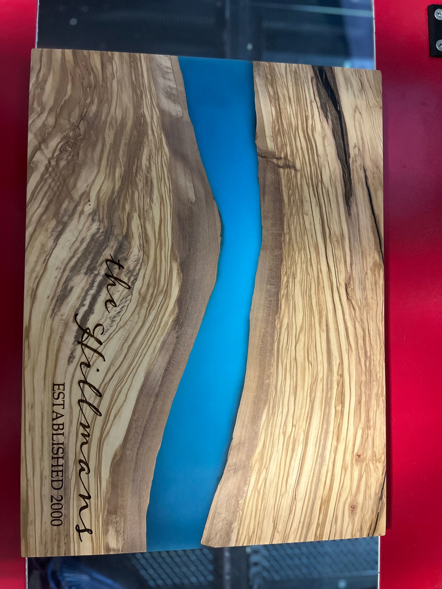 Olive wood w/blue resin cutting / charcuterie board